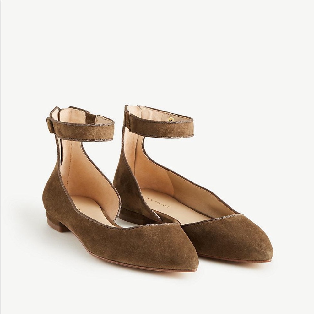 Ann Taylor Evana Suede D'Orsay Flats in Olive